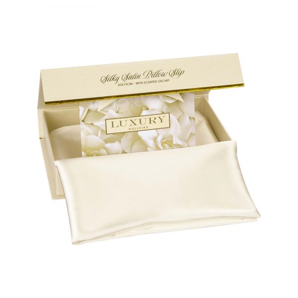 Silky Satin Pillow Slip with Scented Sachet  - Pearl White