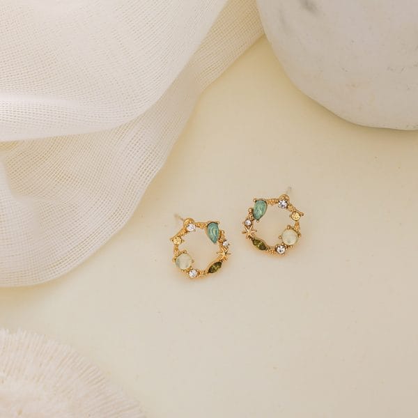 925 Stirling Silver Gold Plated Micro Garland Gemstone Earring