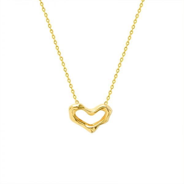 Golden Heart Hammered Pendant Necklace