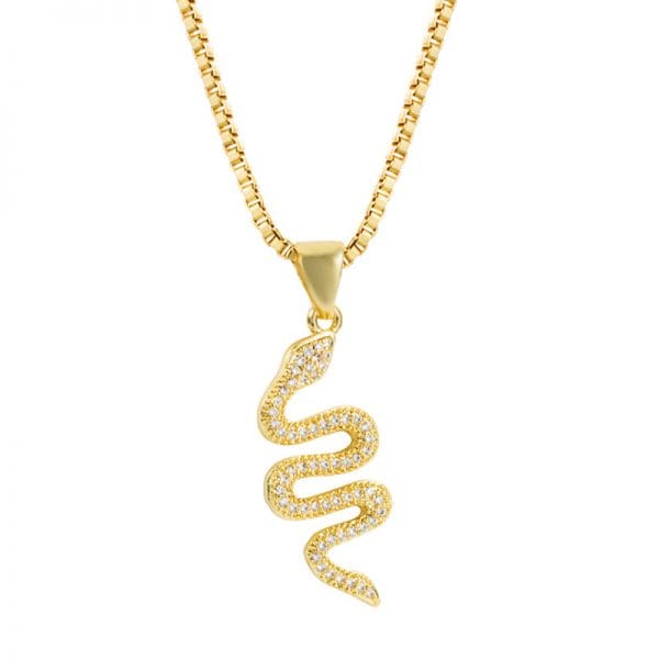 Serpentine CZ Inlaid Pendant Necklace