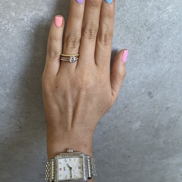 925 STIRLING SILVER, YELLOW GOLD & ROSE GOLD STACKER RING WITH CZ