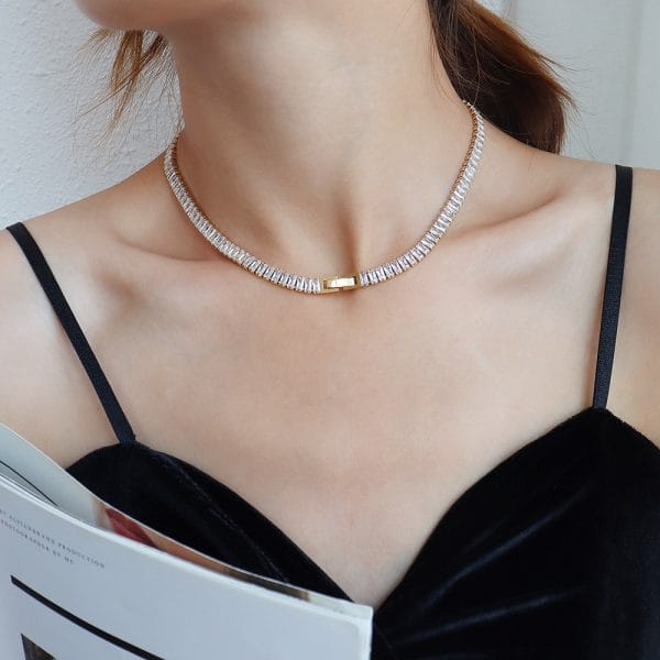 Diamond Zirconia Titanium Steel Plated Choker