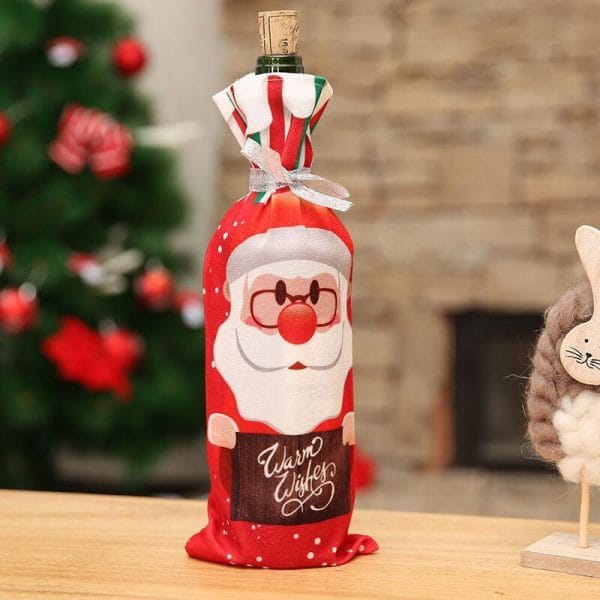 Christmas Cloth Bottle Bags with Ribbon